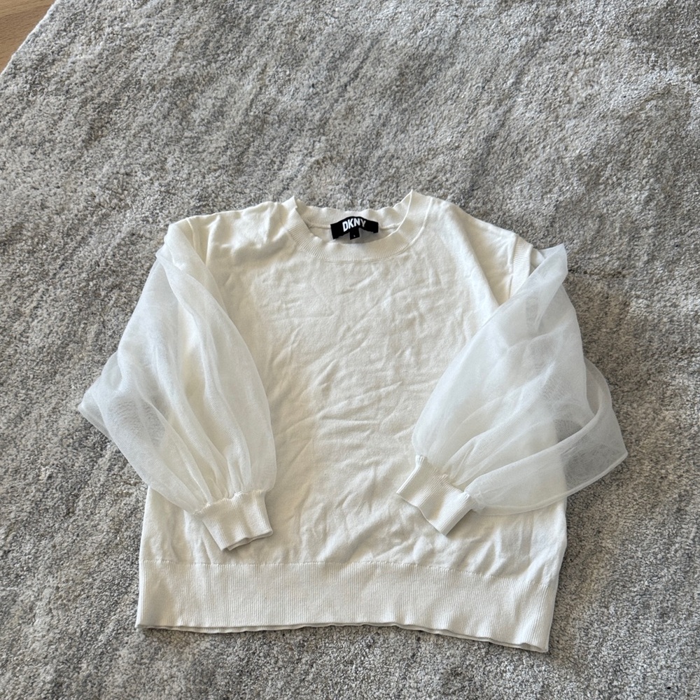 DKNY Cream Sweater with Sheer Sleeves